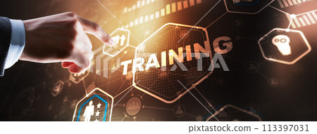 Training Webinar E-learning. Financial technology and communication concept 113397031