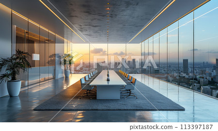 Generative ai illustration of a Contemporary glass meeting room interior 113397187