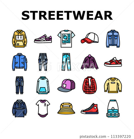 streetwear cloth fashion urban icons set vector streetwear cloth fashion urban icons set vector 113397220