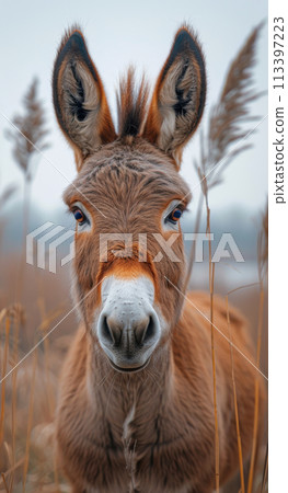 Generative ai illustration of a portrait of donkey 113397223