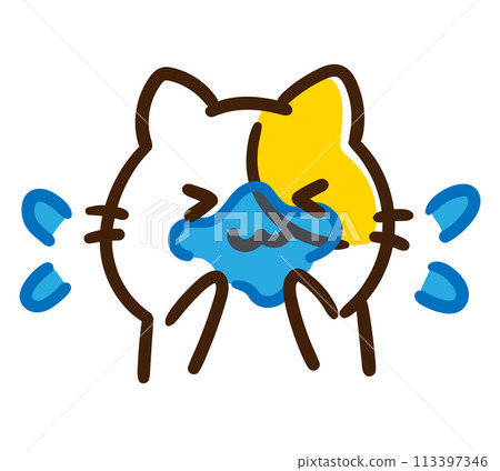 A deformed illustration of a cute cat character washing his face in the morning 113397346