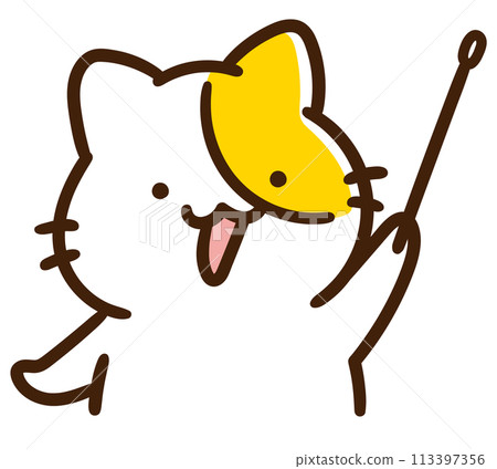一隻可愛的貓角色拿著指點棒並解釋的變形插圖 113397356
