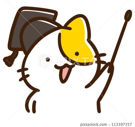 Cute professor cat with a pointing stick, upper body deformed illustration 113397357