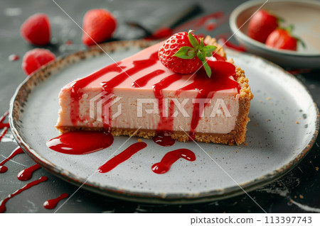 Cheesecake with strawberries on a plate Cheesecake with strawberries on a plate 113397743