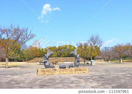 從兵庫縣姬路市城見台公園眺望國寶姬路城和鯱池 113397961