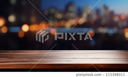 Table and night view of a restaurant or bar at night AI-generated image Table and night view of a restaurant or bar at night AI-generated image 113398011