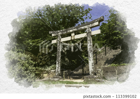 水彩風格國峰神社鳥居堂岡山縣築保郡早島町 113399102