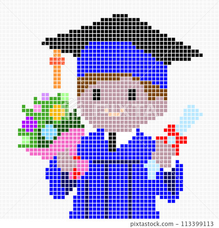 A boy in graduation gown, holding flowers and a certificate. 113399113