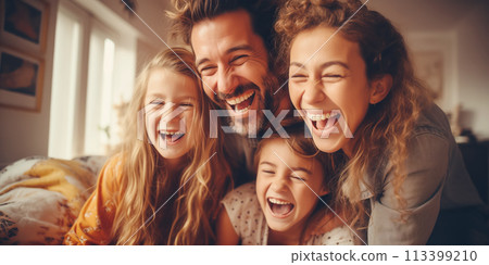Happy laughing family having fun at home. concept of relation. 113399210