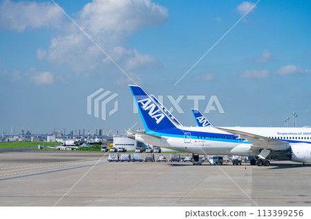 Airport, airplane, Haneda Airport, takeoff, airline, engine, brake, morning, bright, control tower, terminal 113399256