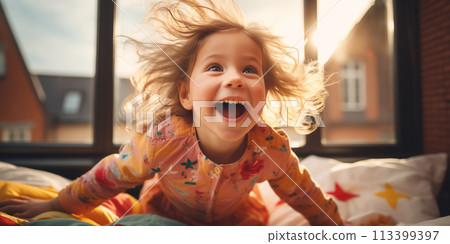 Happy laughing child playing at home. 113399397