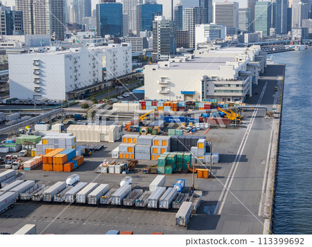 東京港物流基地內排隊的貨櫃 113399692