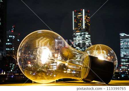 Huge light bulb and landmark tower 113399765