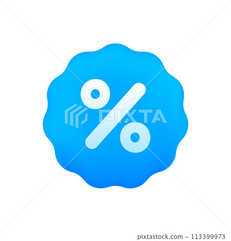 Price Tag 3d with Percent symbol. Discount starburst sticker. Advertising marketing. Special commercial bonuses. Vector illustration. 113399973