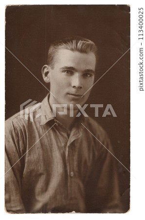 Vintage photo of a young man of twenty years old. Photo from 1929. USSR, Rostov. 113400025