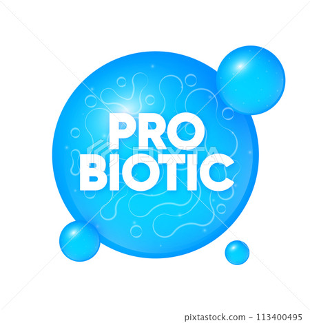 Bacteria Probiotics. Prebiotic, Lactobacillus and Bifidobacterium. Healthy food ingredient. Vector illustration. 113400495