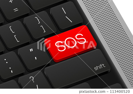 SOS button. Computer Keyboard. Word on pc computer keyboard. Vector illustration. SOS button. Computer Keyboard. Word on pc computer keyboard. Vector illustration. 113400520