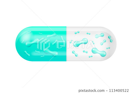 Bacteria Probiotics. Prebiotic, Lactobacillus and Bifidobacterium. Healthy food ingredient in tablet form. Vector illustration. 113400522
