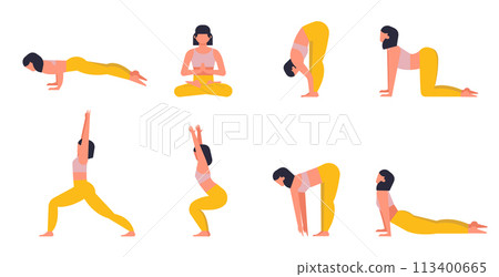 Yoga asanas set, different pose woman collection 113400665