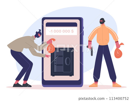 Cyber criminals, stealing money and data from smartphone Cyber criminals, stealing money and data from smartphone 113400752