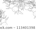 Simple line drawing of an orange with a branch 113401398