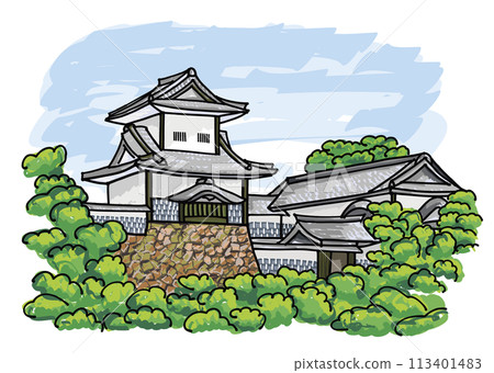 Illustration of Ishikawa Gate of Kanazawa Castle in the midst of greenery, Ishikawa Prefecture 113401483