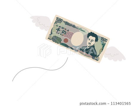 野口秀世舊千日元鈔票飛走的略寫實插畫 113401565