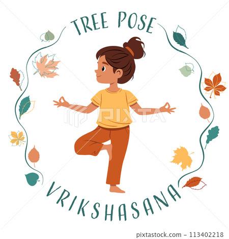 Girl doing yoga tree pose Girl doing yoga tree pose 113402218