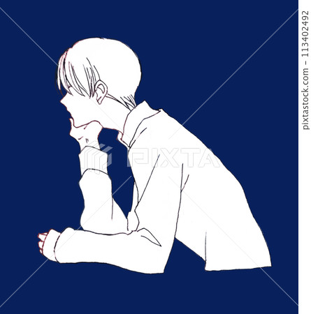 A line drawing of a man who is thinking A line drawing of a man who is thinking 113402492