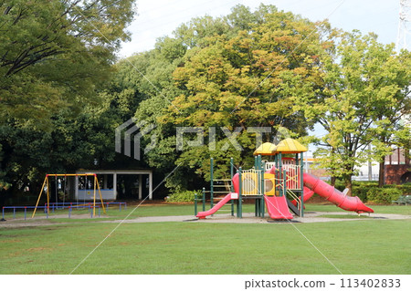 Large playground equipment for small children in the park Large playground equipment for small children in the park 113402833