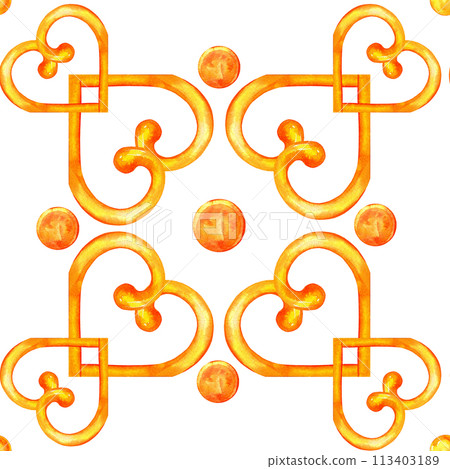 vintage ornament, neckless lattice, gold color, decoration painted in watercolor  113403189