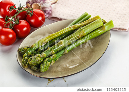 Boiled asparagus in the plate Boiled asparagus in the plate 113403215