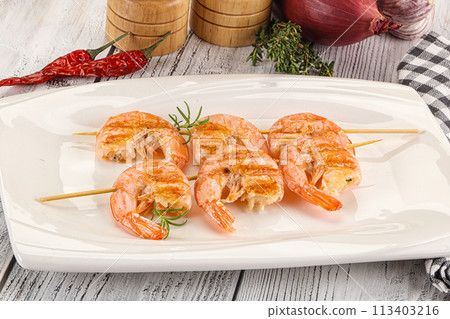 Grilled king prawn skewer snack Grilled king prawn skewer snack 113403216