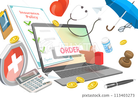 3D  Conceptual Illustration of Health Insurance Online 113403273