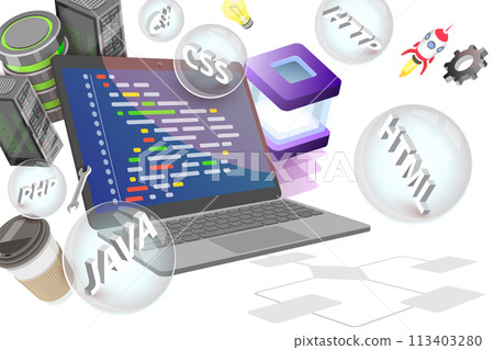 3D  Conceptual Illustration of Website Programming and Coding 113403280
