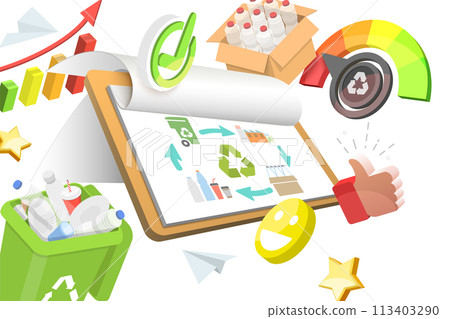 3D  Conceptual Illustration of Life Cycle of Plastics Recycling Process 113403290