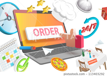 3D  Conceptual Illustration of Online Restaurant Booking 113403292
