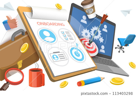 3D Conceptual Illustration of New Employee Onboarding 3D Conceptual Illustration of New Employee Onboarding 113403298