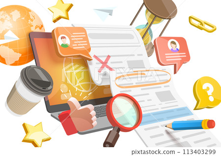 3D  Conceptual Illustration of Online Document Editing 113403299