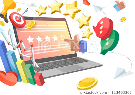 3D  Conceptual Illustration of Online Reputation Management 113403302