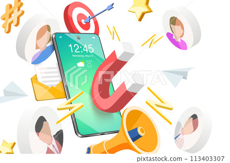 3D Isometric Flat  Conceptual Illustration of Customer Retention Strategy 113403307