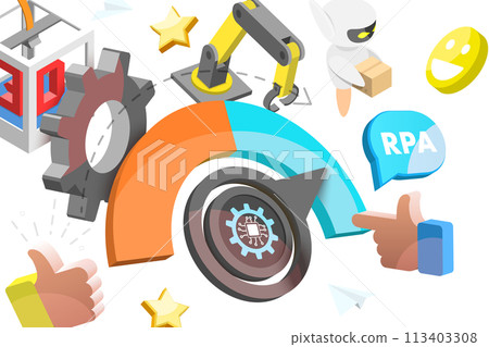 3D Conceptual Illustration of RPA - Robotic Process Automation 113403308