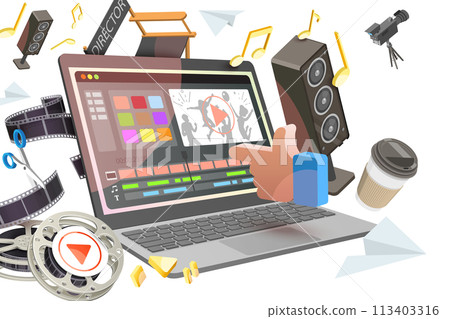 3D  Conceptual Illustration of Video Editing Software 113403316