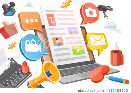 3D  Conceptual Illustration of Blog Content Strategy 113403320