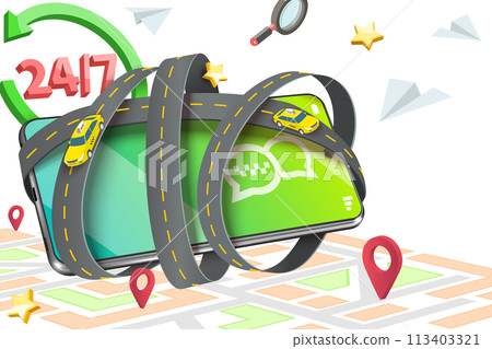 3D  Conceptual Illustration of Taxi Mobile Service 113403321