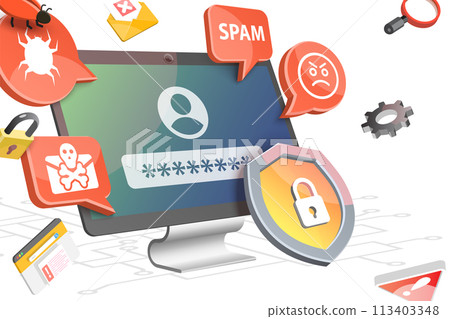 3D  Conceptual Illustration of Fraud And Cybersecurity 113403348