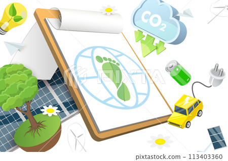 3D  Conceptual Illustration of Carbon Footprint Reduction 113403360