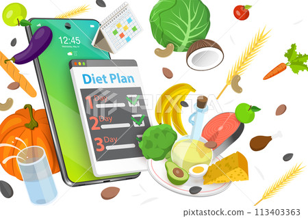 3D Conceptual Illustration of Online Diet Plan 3D Conceptual Illustration of Online Diet Plan 113403363