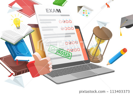 3D  Conceptual Illustration of Online Exam 113403373