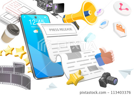 3D Conceptual Illustration of Press Release 3D Conceptual Illustration of Press Release 113403376